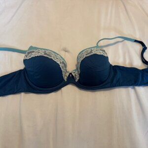 Victoria Secret Blue Bra with White Lace Trim